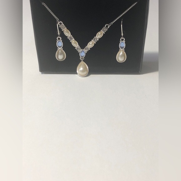 SHA 18" WHITE RHINESTONE PEARL TEARDROP PENDANT NECKLACE Jewerly Set - Picture 7 of 12